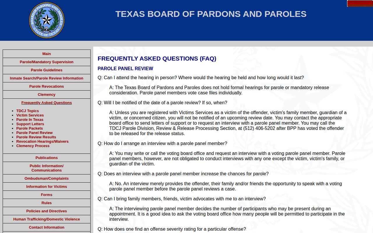 Coleman County parole and probation panel review information