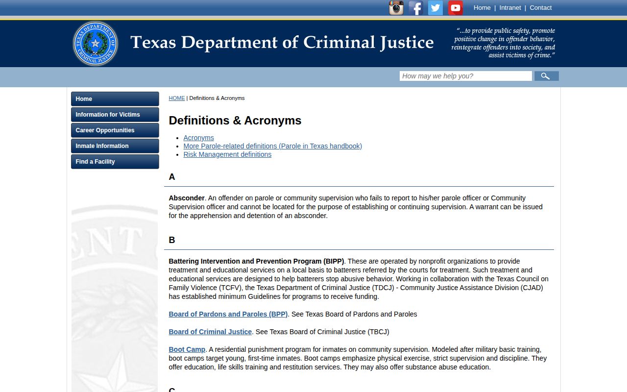 Coleman County TDCJ projected release field definitions
