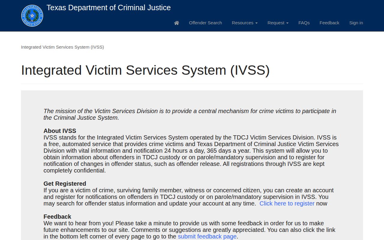 Coleman County TDCJ IVSS release notification search